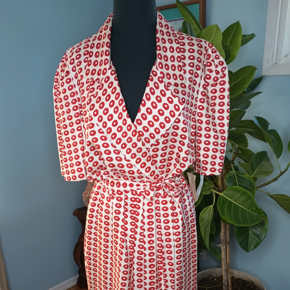 Vintage NWT Stanley Sherman Wrap Dress size 14 Red Polka Dots with Pockets